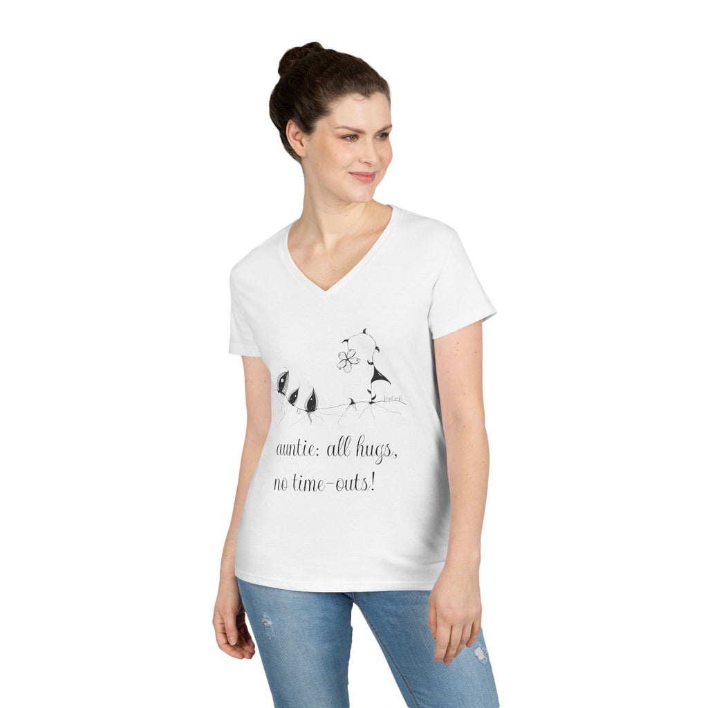 Auntie: All Hugs, No Time outs! by Feral Wife - V-Neck T-Shirt