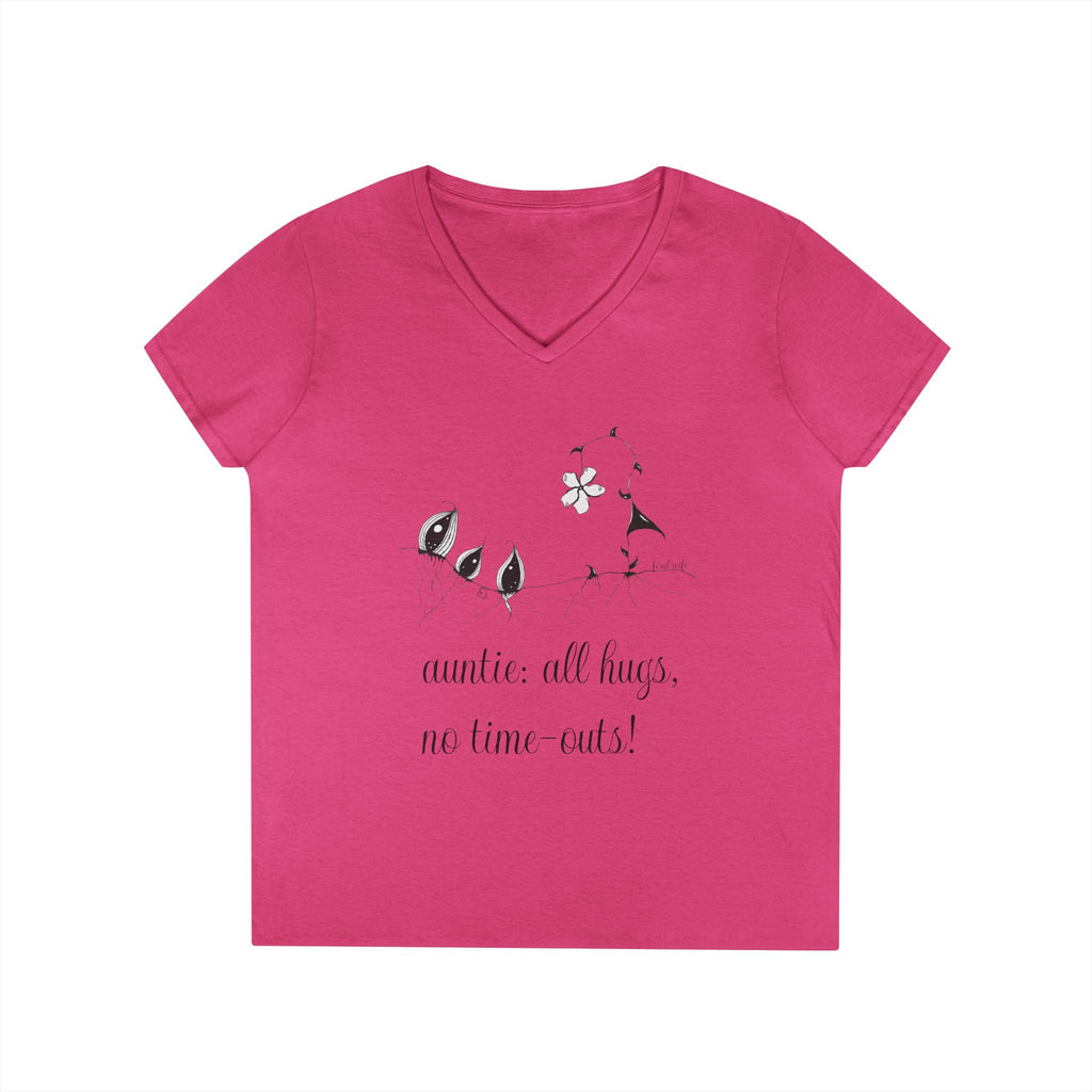 Auntie: All Hugs, No Time outs! by Feral Wife - V-Neck T-Shirt
