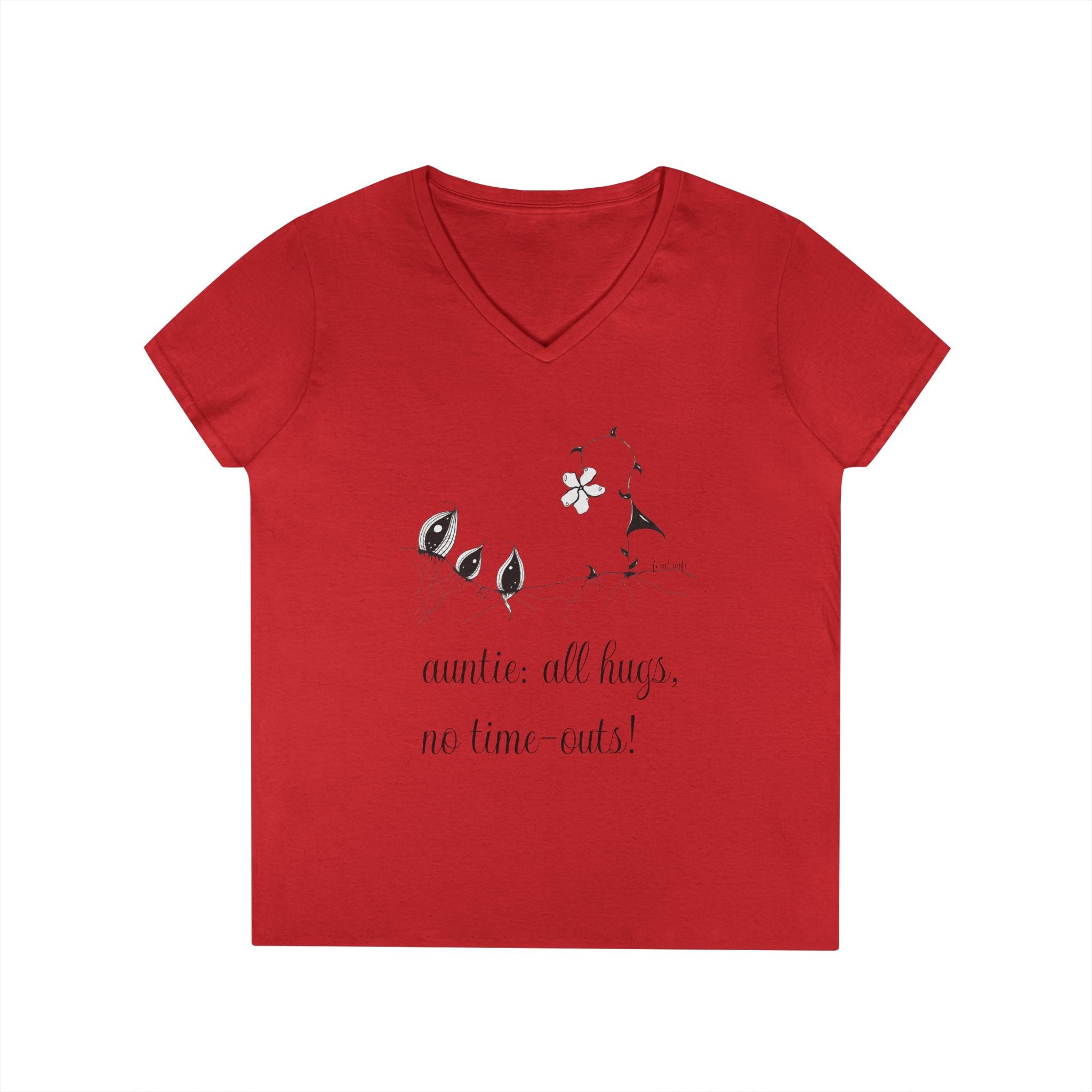 Auntie: All Hugs, No Time outs! by Feral Wife - V-Neck T-Shirt