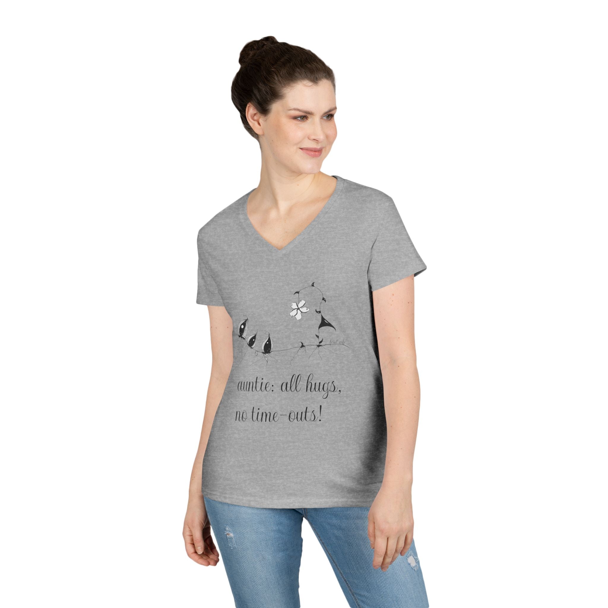 Auntie: All Hugs, No Time outs! by Feral Wife - V-Neck T-Shirt