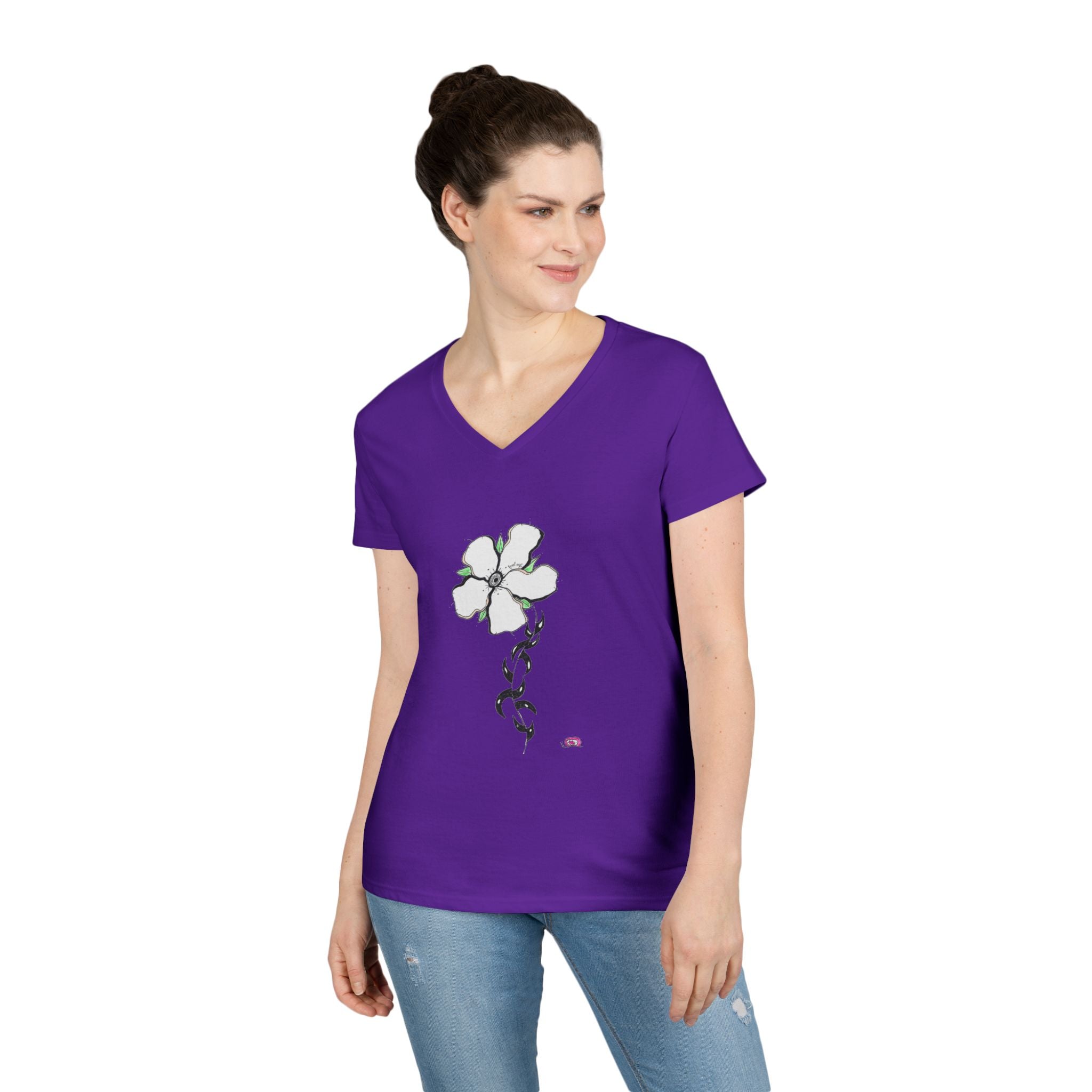 Flowery Thorns by Feral Wife V-Neck T-Shirt
