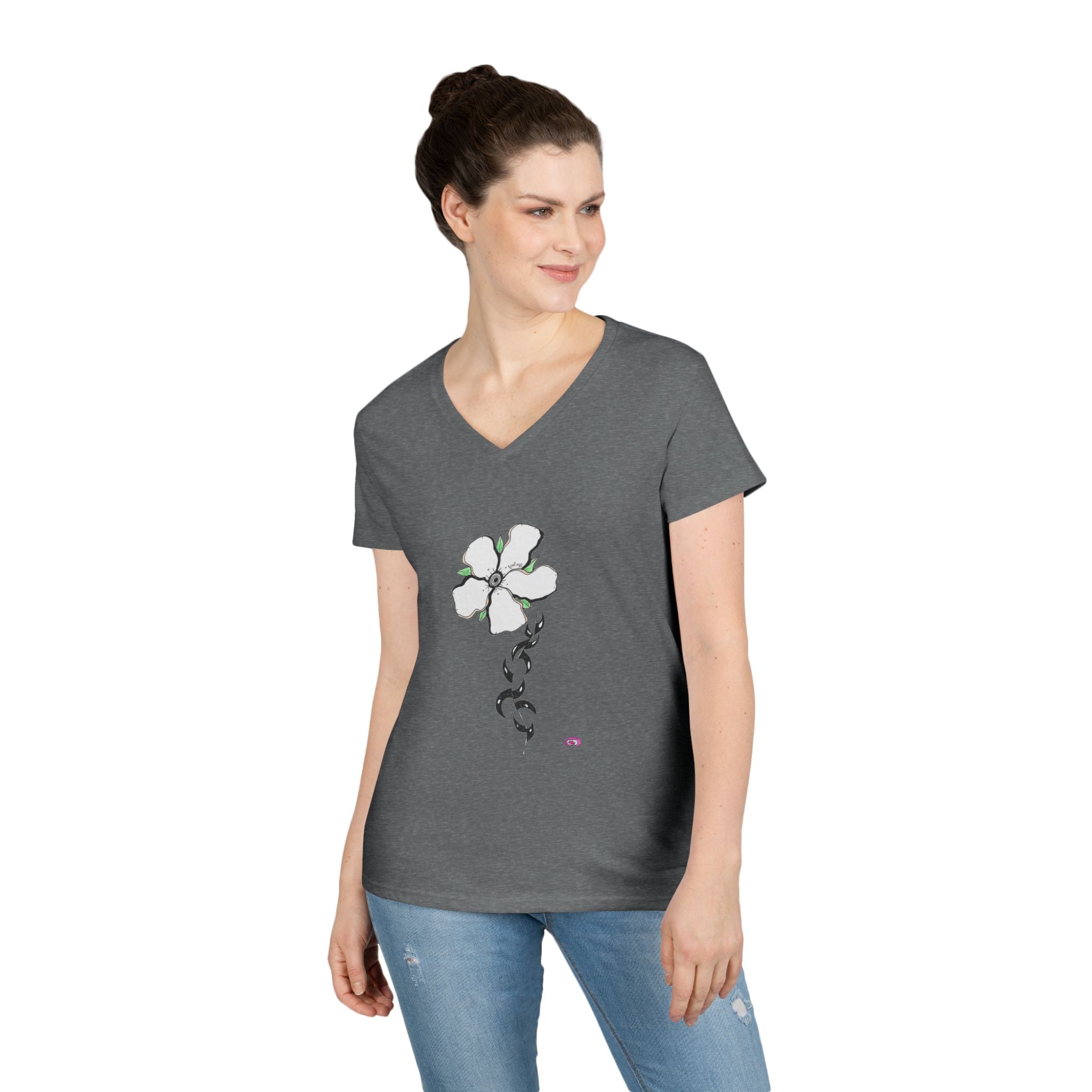 Flowery Thorns by Feral Wife V-Neck T-Shirt