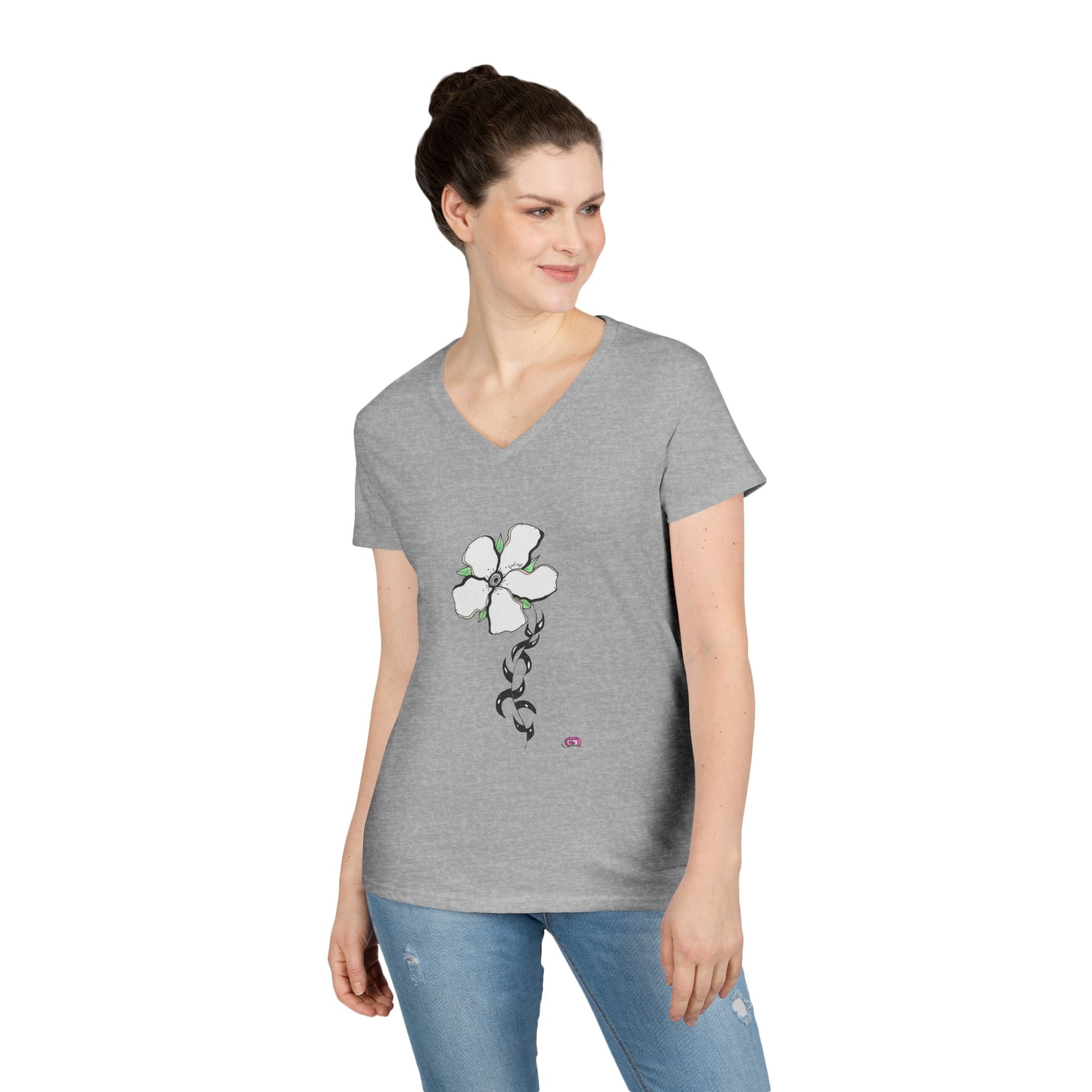 Flowery Thorns by Feral Wife V-Neck T-Shirt