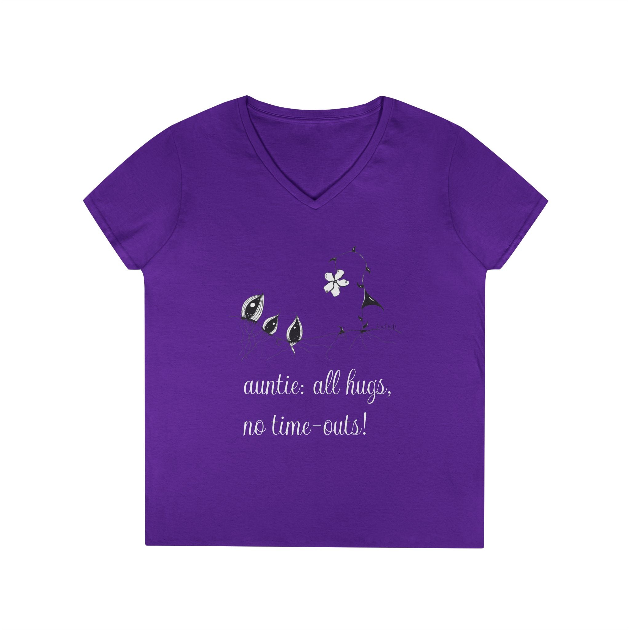 Auntie: All Hugs, No Time outs! by Feral Wife - V-Neck T-Shirt