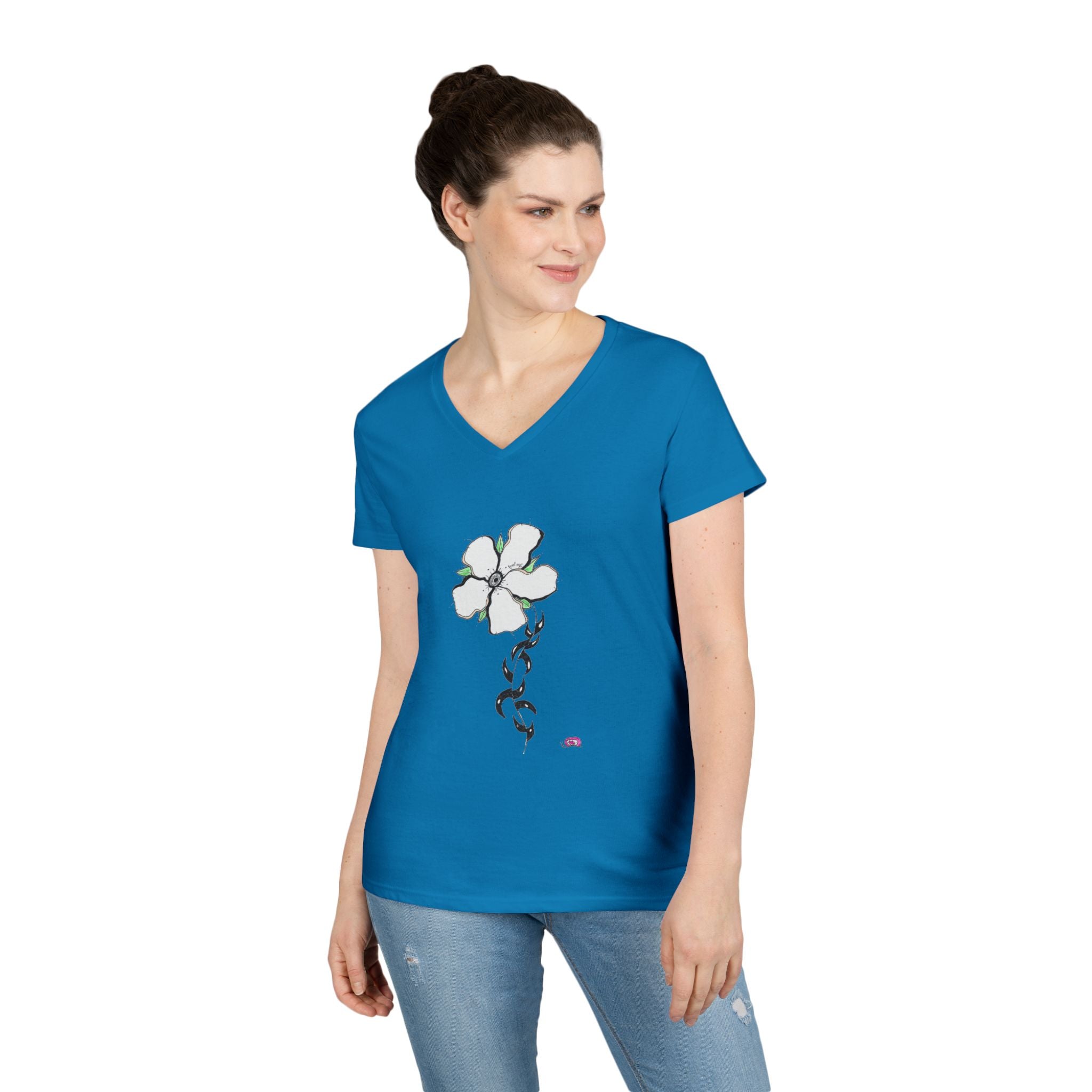 Flowery Thorns by Feral Wife V-Neck T-Shirt