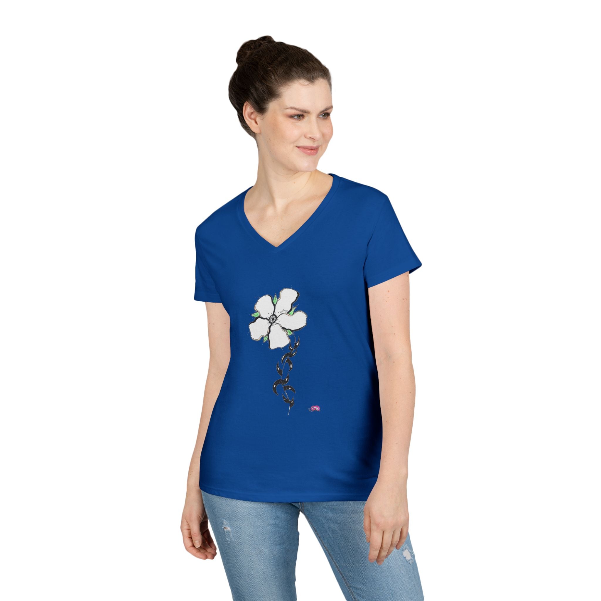 Flowery Thorns by Feral Wife V-Neck T-Shirt