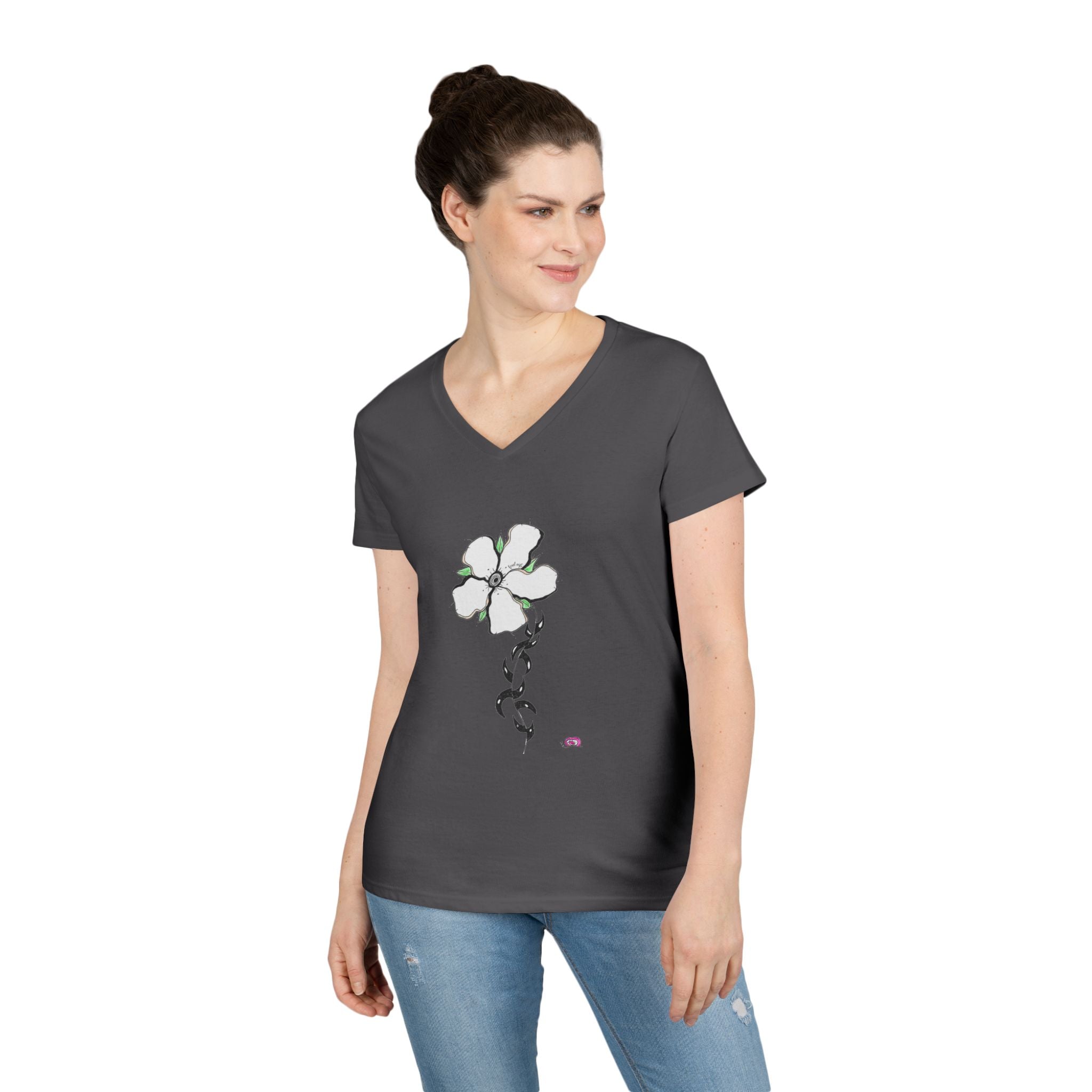 Flowery Thorns by Feral Wife V-Neck T-Shirt