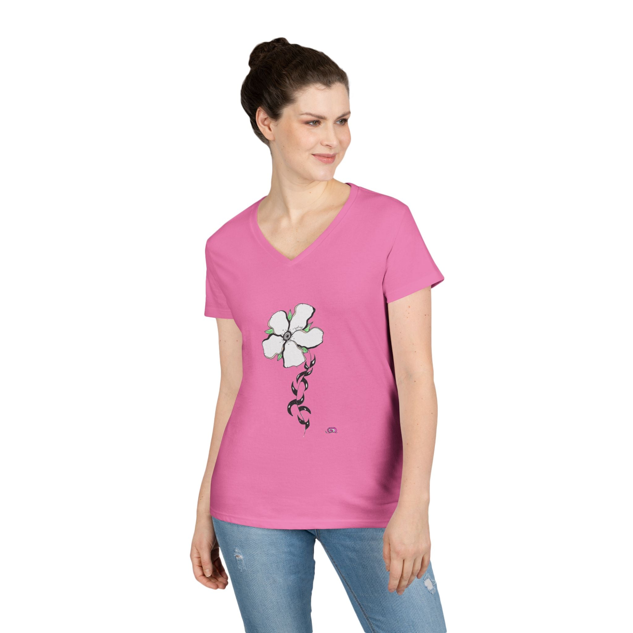Flowery Thorns by Feral Wife V-Neck T-Shirt