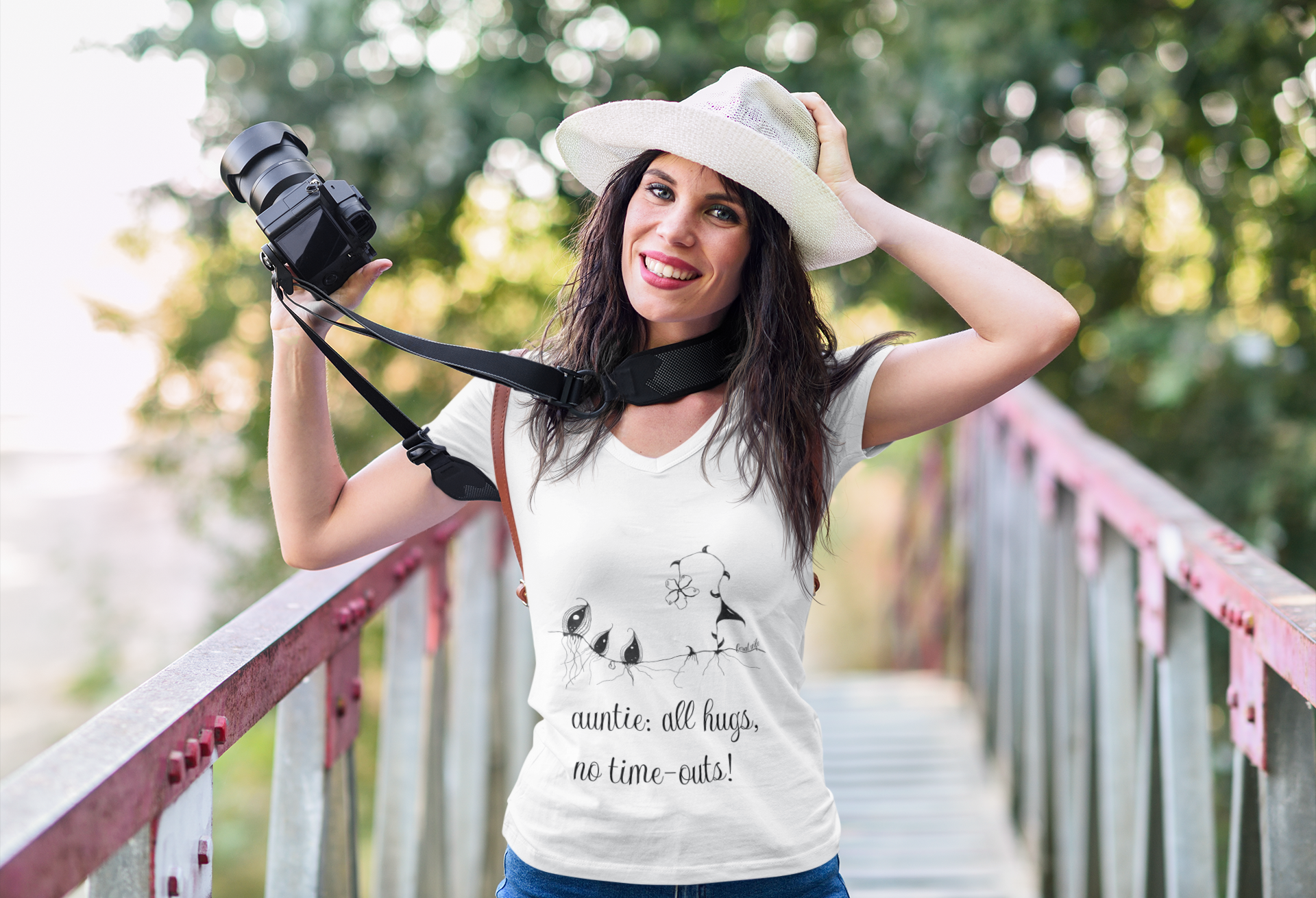 Auntie: All Hugs, No Time outs! by Feral Wife - V-Neck T-Shirt