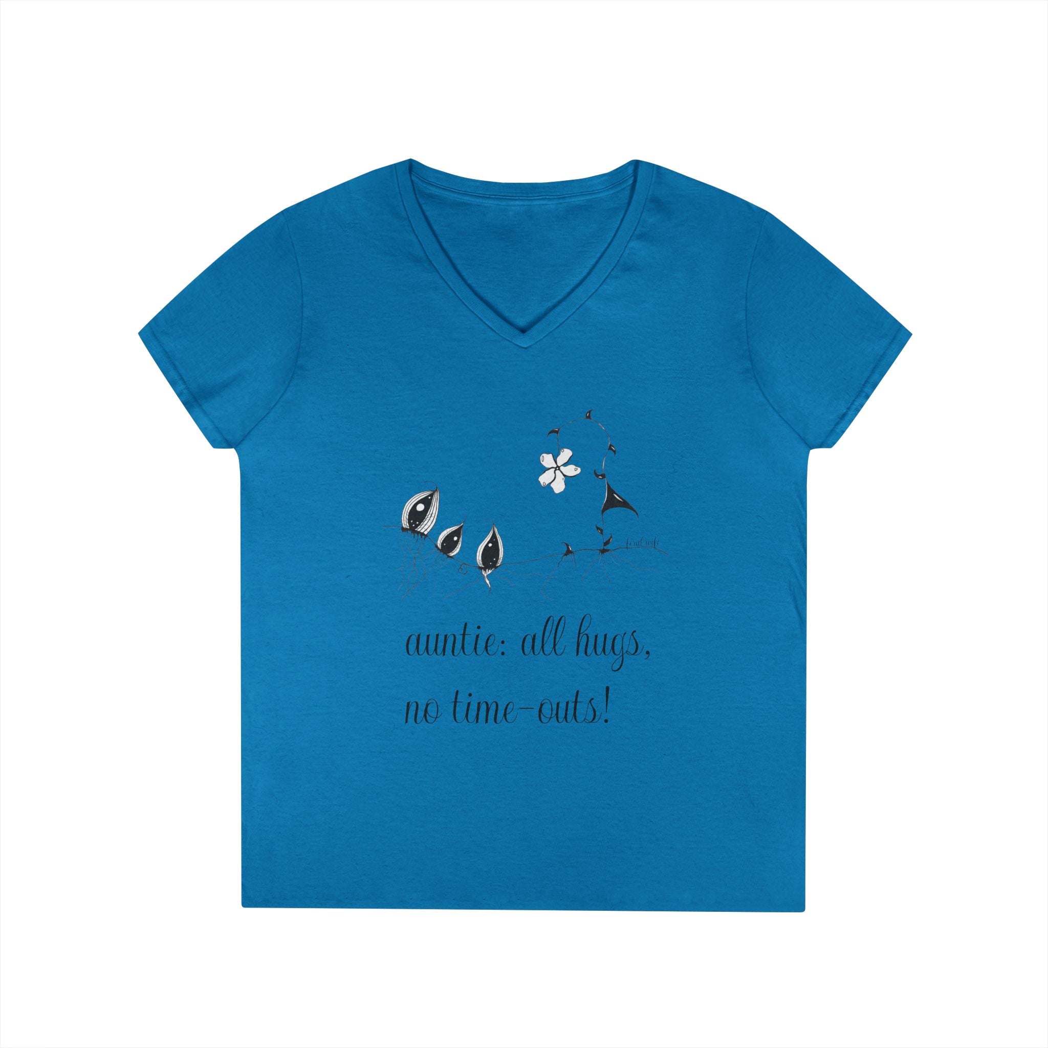 Auntie: All Hugs, No Time outs! by Feral Wife - V-Neck T-Shirt