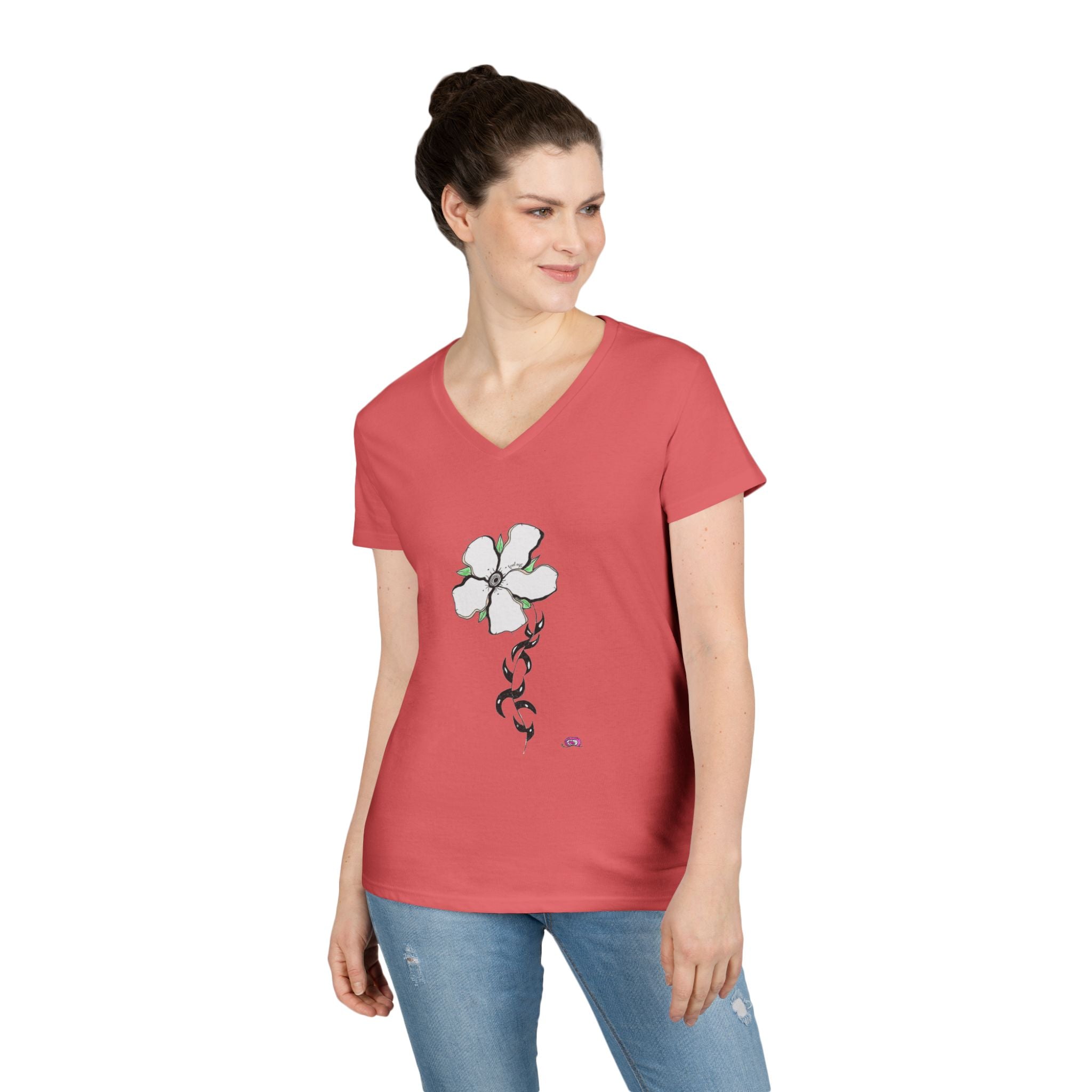 Flowery Thorns by Feral Wife V-Neck T-Shirt