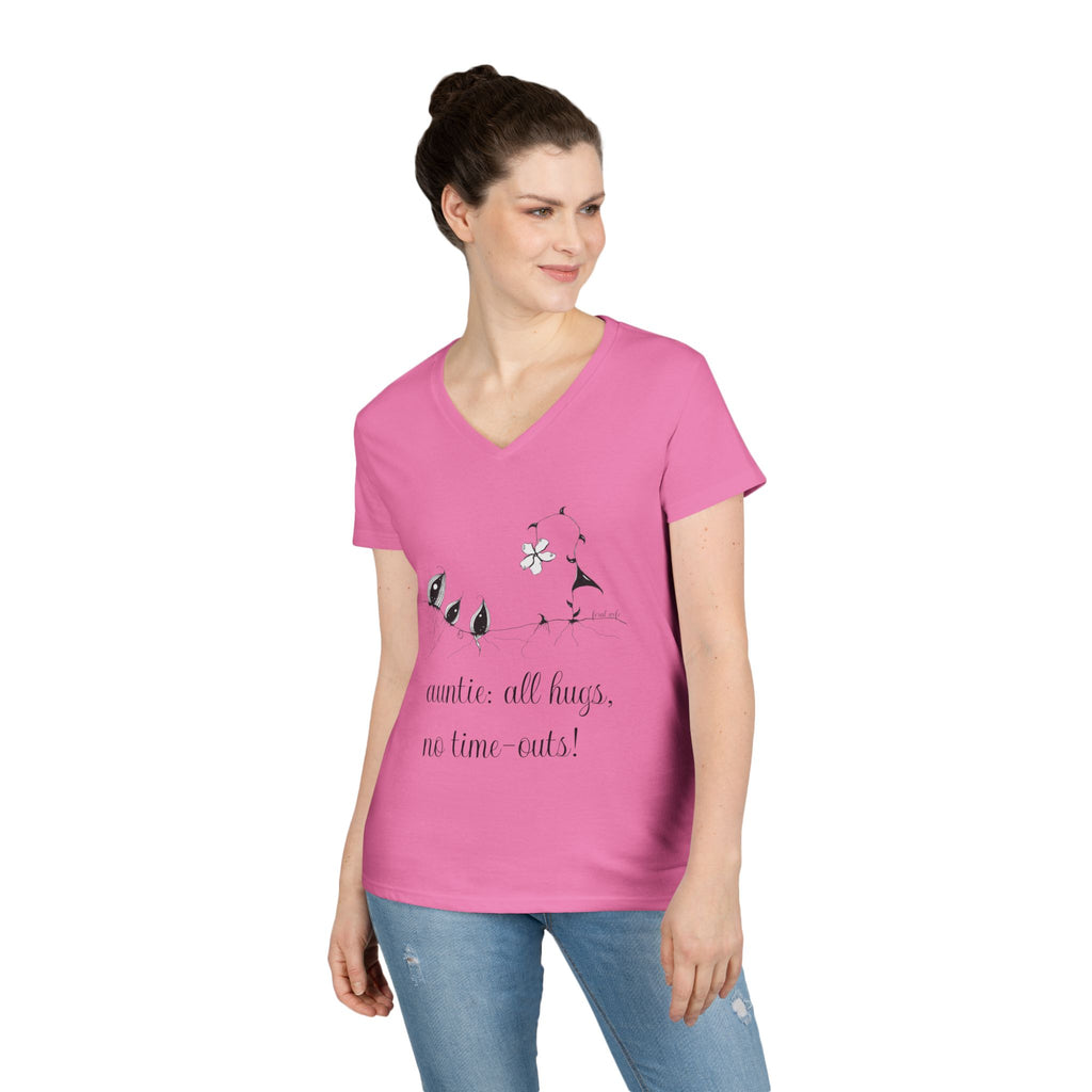 Auntie: All Hugs, No Time outs! by Feral Wife - V-Neck T-Shirt