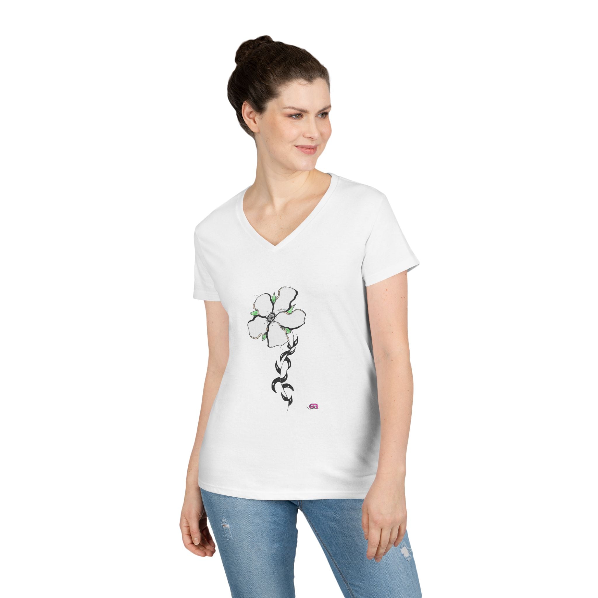 Flowery Thorns by Feral Wife V-Neck T-Shirt