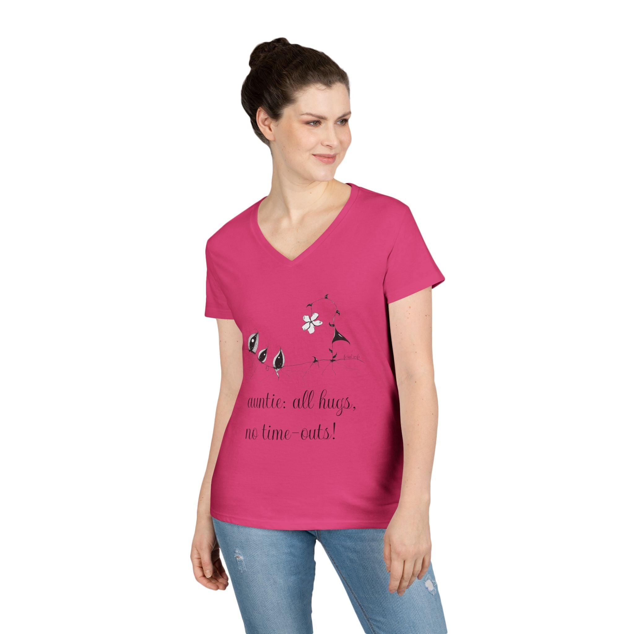 Auntie: All Hugs, No Time outs! by Feral Wife - V-Neck T-Shirt